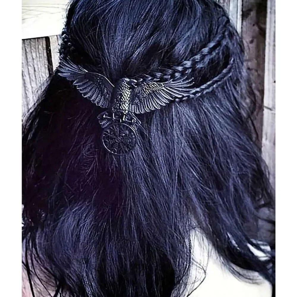 Black Viking Nordic Raven of Odin Hair Barrette